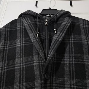 Men's 2 For 1 Plaid Hooded Overcoat - 3XL (See Description)